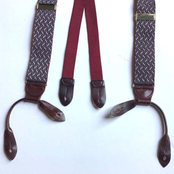 Cole Haan suspenders braces, Burgundy fabric, brass tabs England 🏴󠁧󠁢󠁥󠁮󠁧󠁿 - Picture 3 of 6